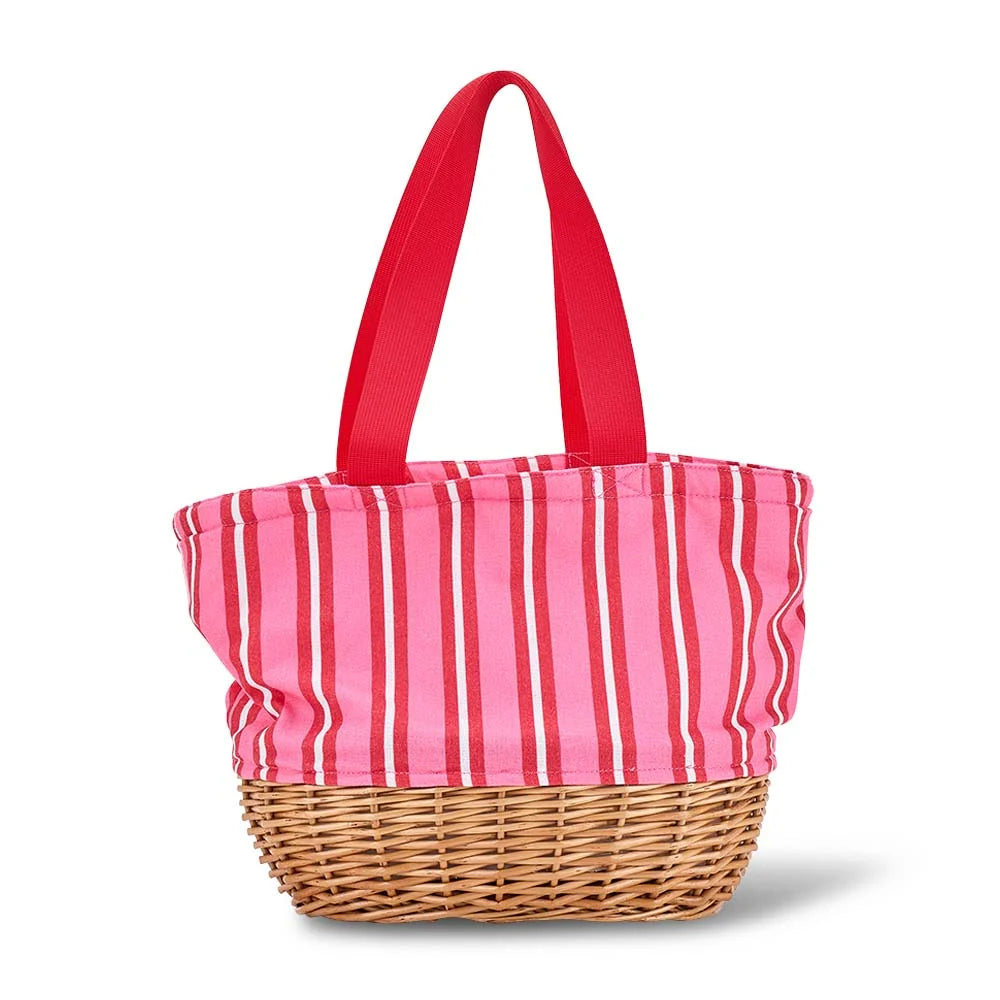 ANNABEL TRENDS - Picnic Wicker Lunch Bag - Red & White Stripe