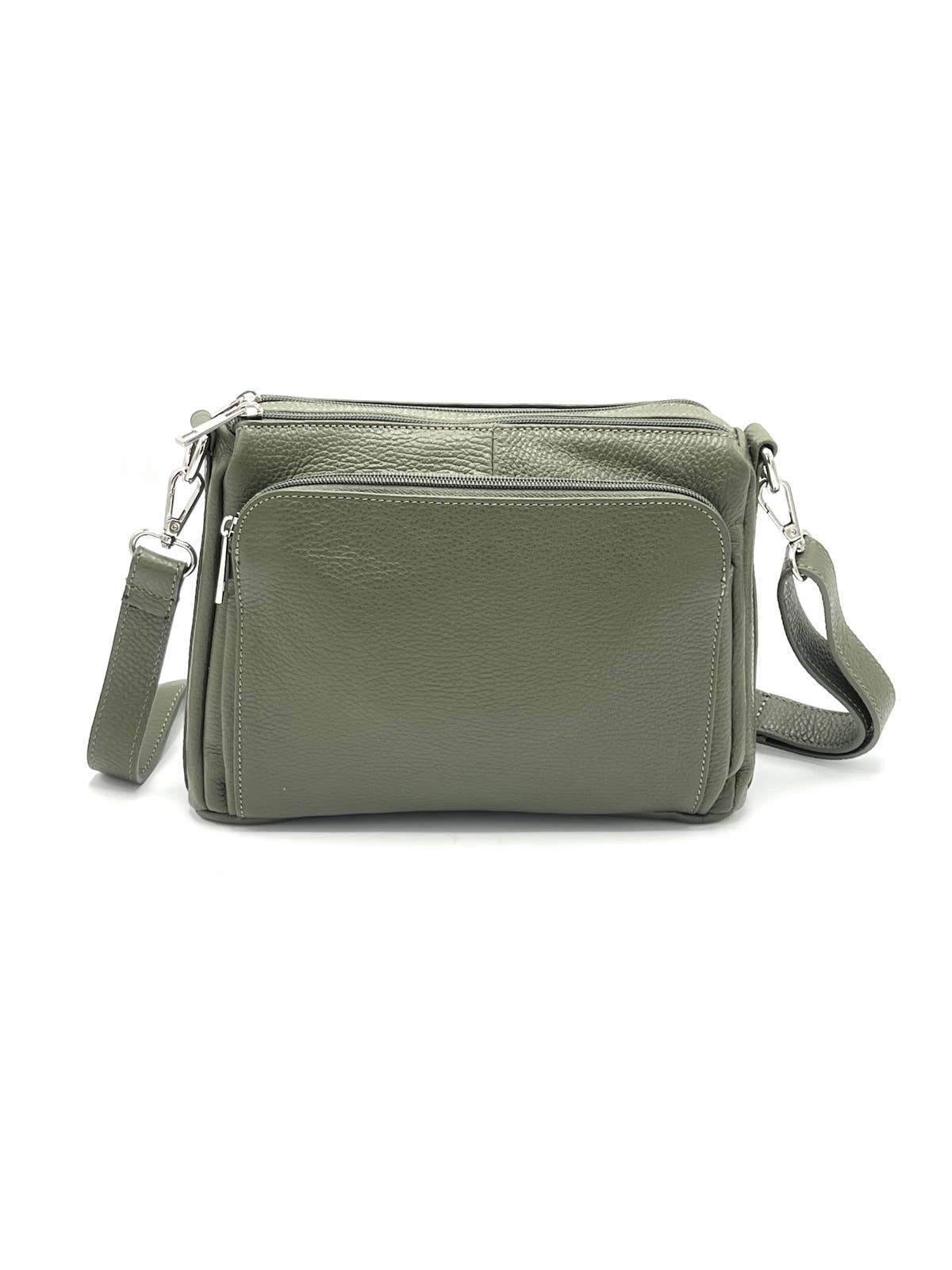 SUIE VALENTINI - Cross Body Shoulder Bag - Olive (Genuine Leather)