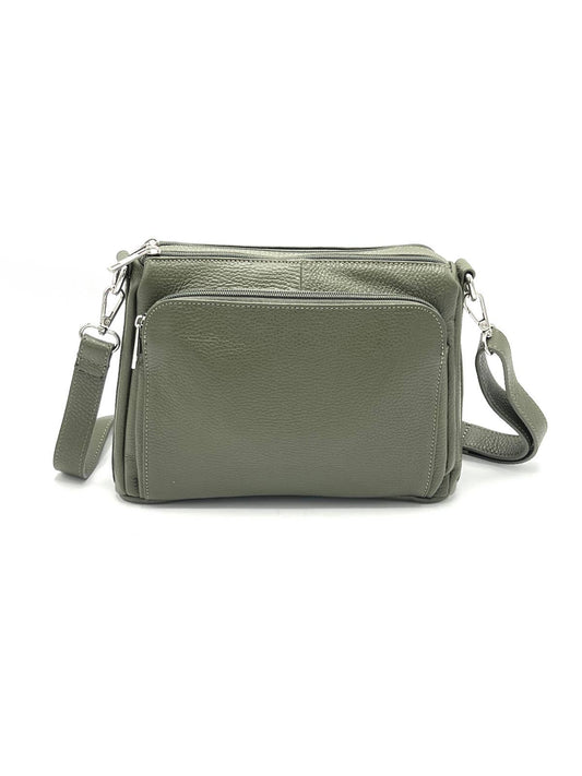 SUIE VALENTINI - Cross Body Shoulder Bag - Olive (Genuine Leather)
