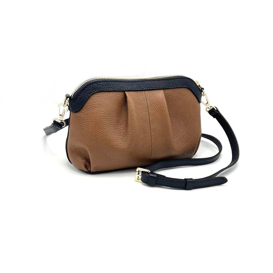 SUIE VALENTINI - Small Chain Bag - Camel & Navy (Genuine Leather)