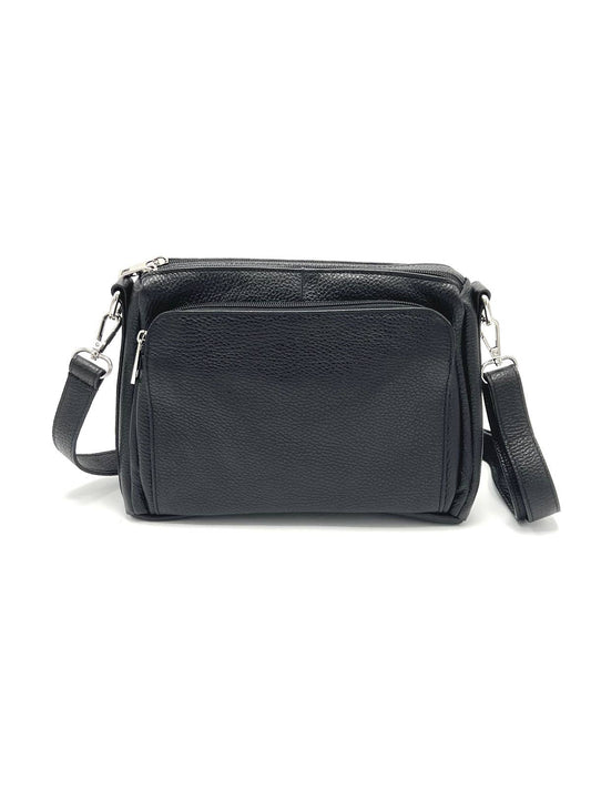 SUIE VALENTINI - Cross Body Shoulder Bag - Black (Genuine Leather)