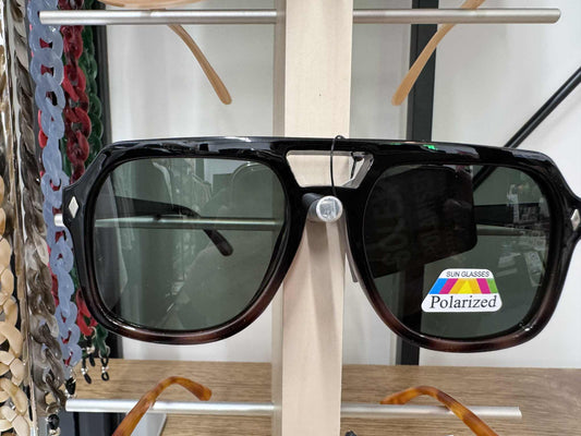 SUNGLASSES - Square Aviator - Black/Brown Tortoiseshell
