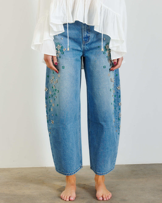 BTL & JATAE - Bejeweled Barrel Leg Jeans