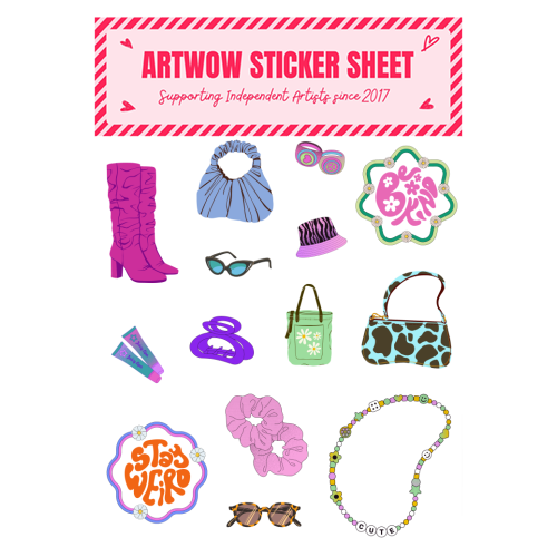 ART WOW - A5 Sticker Pack - "Colourful Asethetic Cutie Pie – Y2K Girly Sticker Pack of 14" by House of Nida
