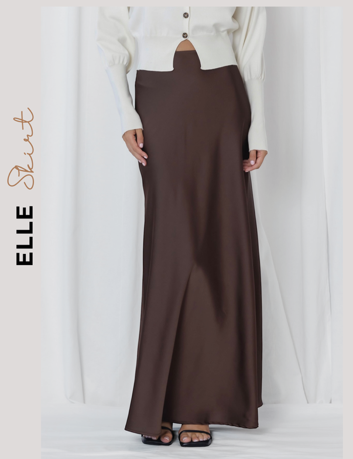 LOVE LILY THE LABEL - Elle High Waist Bias Cut Satin Maxi Skirt - Coffee