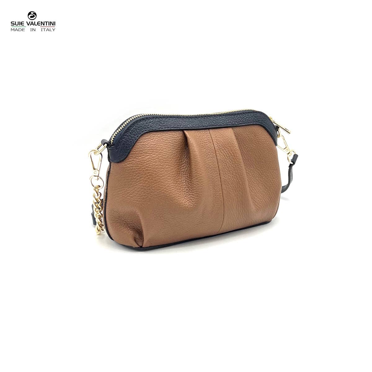SUIE VALENTINI - Small Chain Bag - Camel & Navy (Genuine Leather)