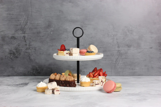 GABEL AND TELLER - Matte White Ceramic 2 Tier Serving Platter