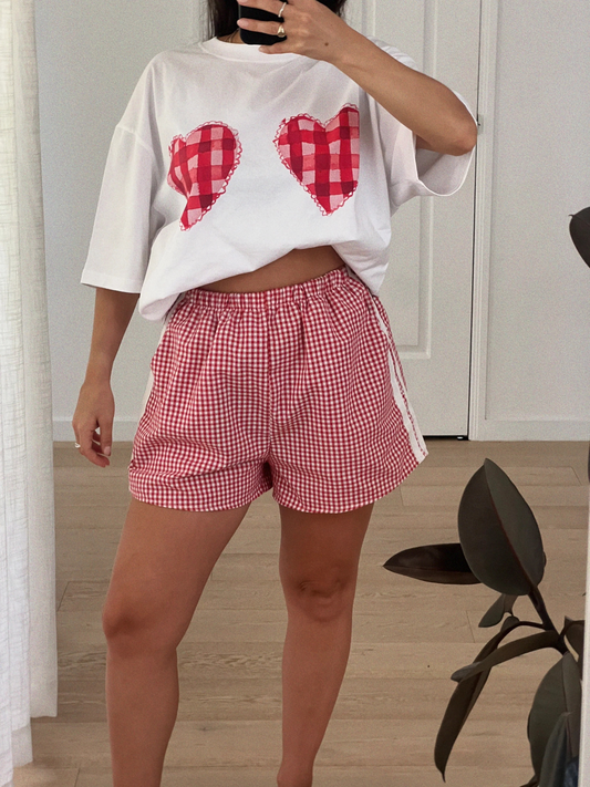 MAKU THE LABEL - Gingham Hearts - Oversize T-Shirt - White