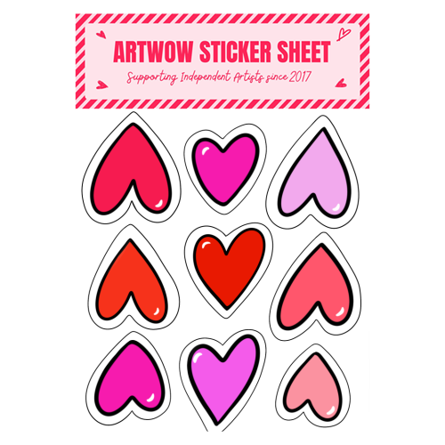 ART WOW - A5 Sticker Sheet - "Love Hearts" by PixieDrew