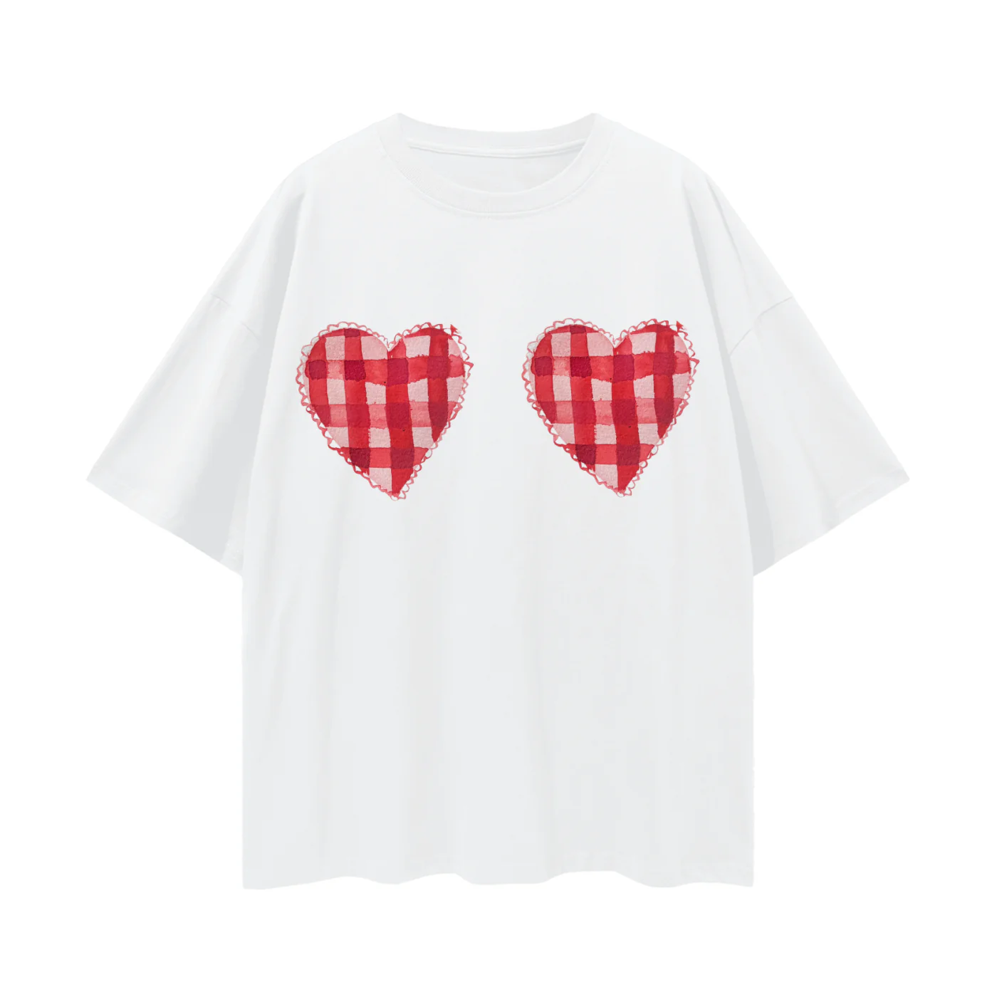 MAKU THE LABEL - Gingham Hearts - Oversize T-Shirt - White