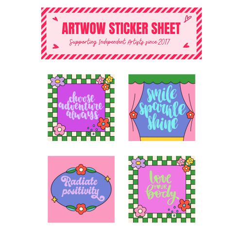 ART WOW - A5 Sticker Sheet - "Radiate Positivity – Cute Floral Quotes Sticker Pack of 4" by House of Nida