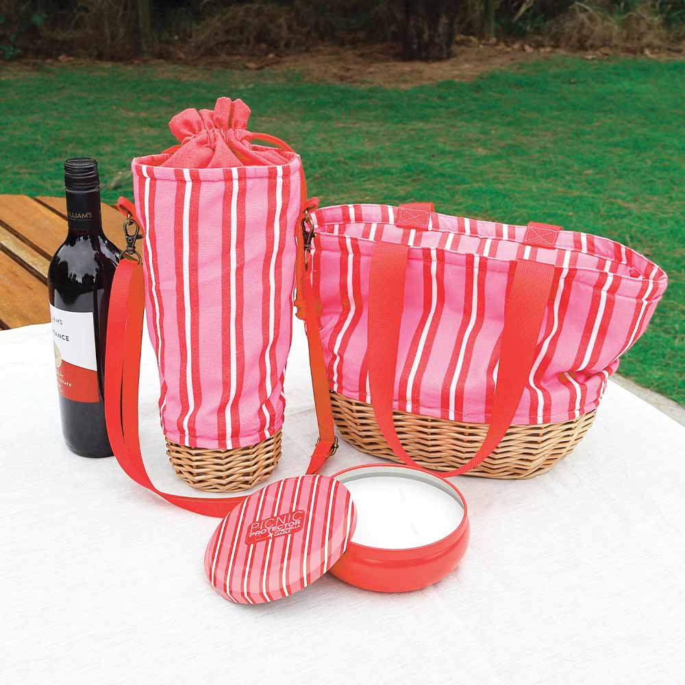 ANNABEL TRENDS - Picnic Protector Citronella Candle - Red & Pink Stripe