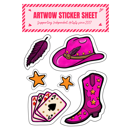 ART WOW - A5 Sticker Sheet - "Texas Hold Em Cowgirl Pattern" by PixieDrew