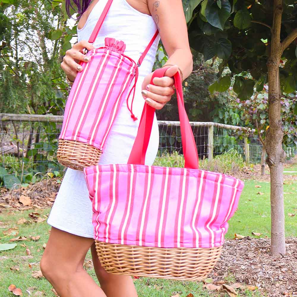ANNABEL TRENDS - Picnic Wicker Lunch Bag - Red & White Stripe