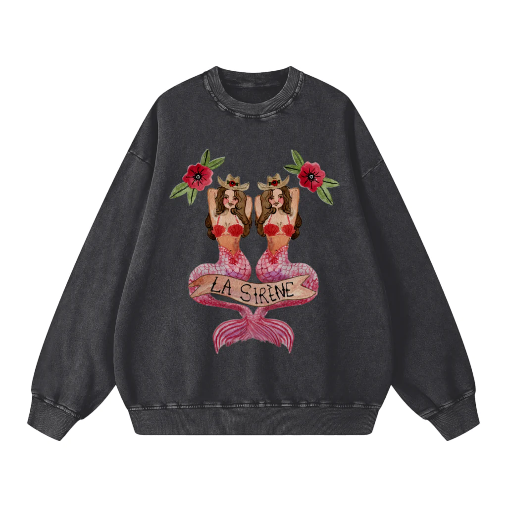 MAKU THE LABEL - Mermaid La Sirene Crew Neck - Black Snow Wash