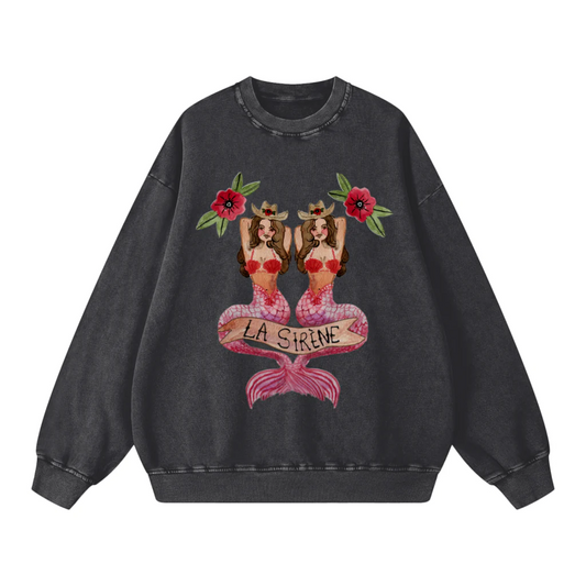 MAKU THE LABEL - Mermaid La Sirene Crew Neck - Black Snow Wash